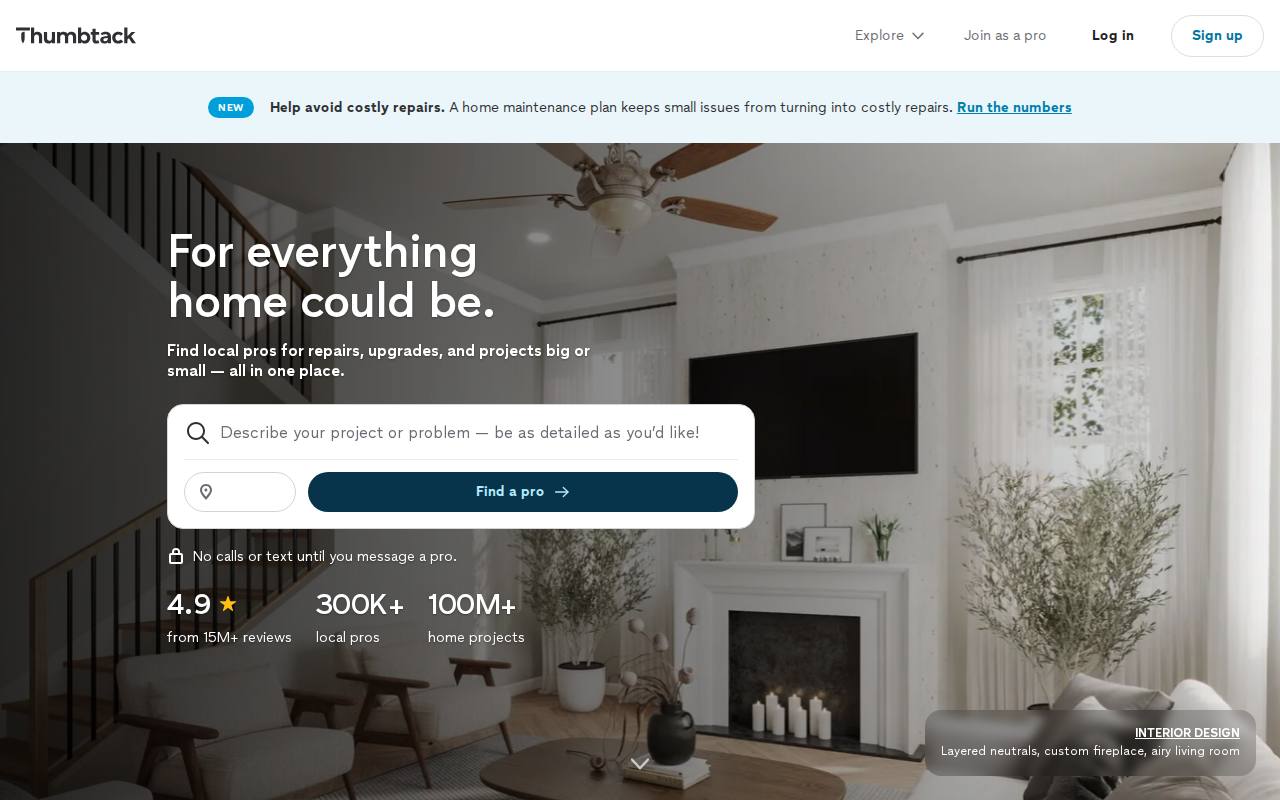 Portada de la web de Thumbtack, competidor directo de Angi (antes HomeAdvisor)