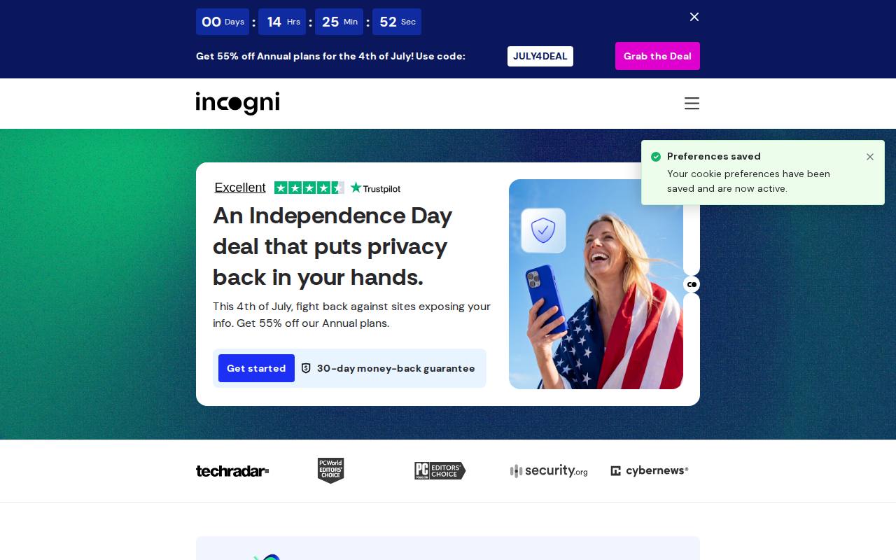 Portada de la web de Incogni (Surfshark)