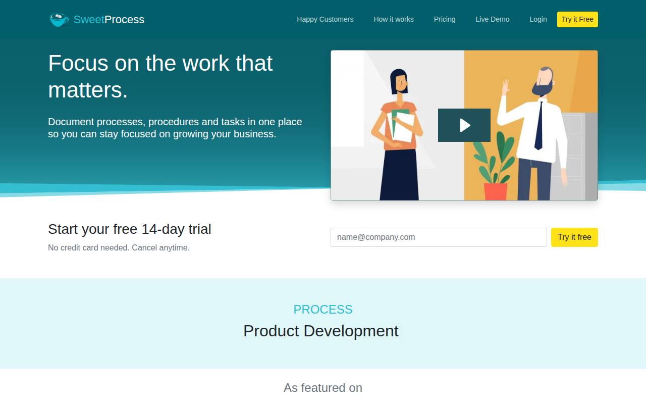 Portada de la web de SweetProcess, competidor directo de Trainual