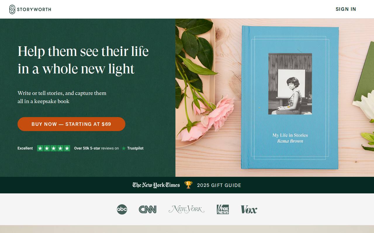 Portada de la web de StoryWorth