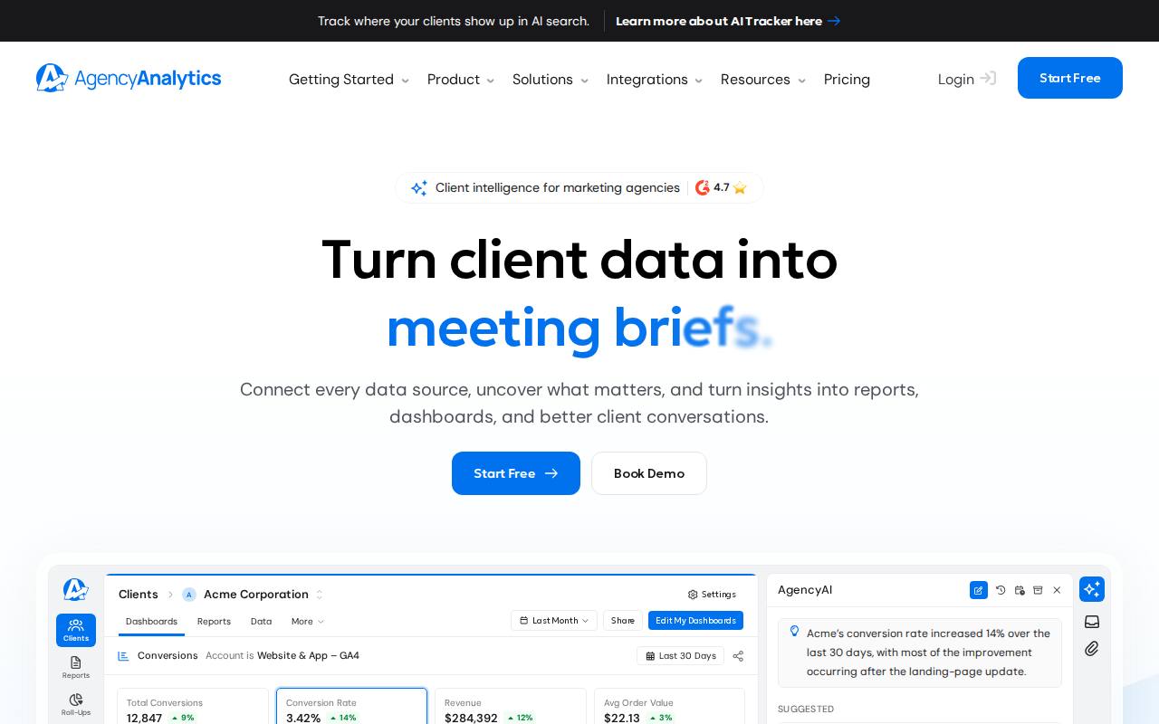 Portada de la web de AgencyAnalytics