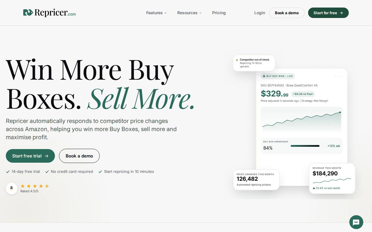 Portada de la web de Repricer.com, competidor directo de RepricerExpress (Seller Republic)